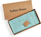 Solino Home Cotton Linen Pastel Turquoise Table Runner 72 Inches Long - Hemstitch Table Runner 14 x 72 Inch for Dresser, Dining