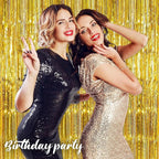 24 Pack Gold Metallic Foil Fringe Curtains, 3.2ft x 8.2ft Foil Fringe Curtain Backdrop Foil Streamers Party Supplies Tinsel Curtain Backdrop for Parties/Birthday/Halloween/Photo Booth