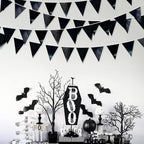 Black Party Decorations Triangle Pennant Banner Flag Black Metallic Fabric Bunting Garland for Graduation Birthday Wedding Engagement Bachelorette Holiday Halloween Celebration Hen Party Supplies