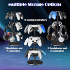 Controller Holder Stand 3 Tiers, Rotatable Gaming Headset Stand Compatible with Xbox PS5 PS4 Nintendo Switch Pro, Aluminum Headphone Organizer Rack, Desktop Gampads Holder, Black