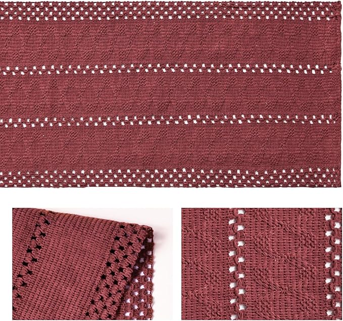Artoid Mode Red Farmhouse Woven Rustic Hollow Table Runner, Seasonal Holiday Hollow Kitchen Dining Table Decoration for Home Party Decor 12x120 Inch