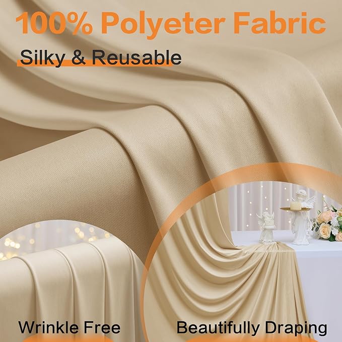 50×12 ft Wrinkle Free Beige Backdrop Curtain for Weddings Parties, 10 Panels 12ft Silky Polyester Wedding Drapes Backdrop Photo Back Drop Cloth for Birthday Baby Shower Photography Backgrounds