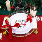 Supernal 150pcs Easter Plastic Dinnerware with Plastic Plates,White and Gold Silverware, Easter Disposable Party Plates with "Happy Holiday" Design for Festival Gatherings