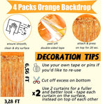 4 Pack Orange Fringe Curtain Backdrop, 3.2Ft x 6.6Ft Metallic Tinsel Foil Fringe Streamers Background for Photo Booth Birthday Wedding Baby Shower Carnival Easter Mother’s Day Party Decorations