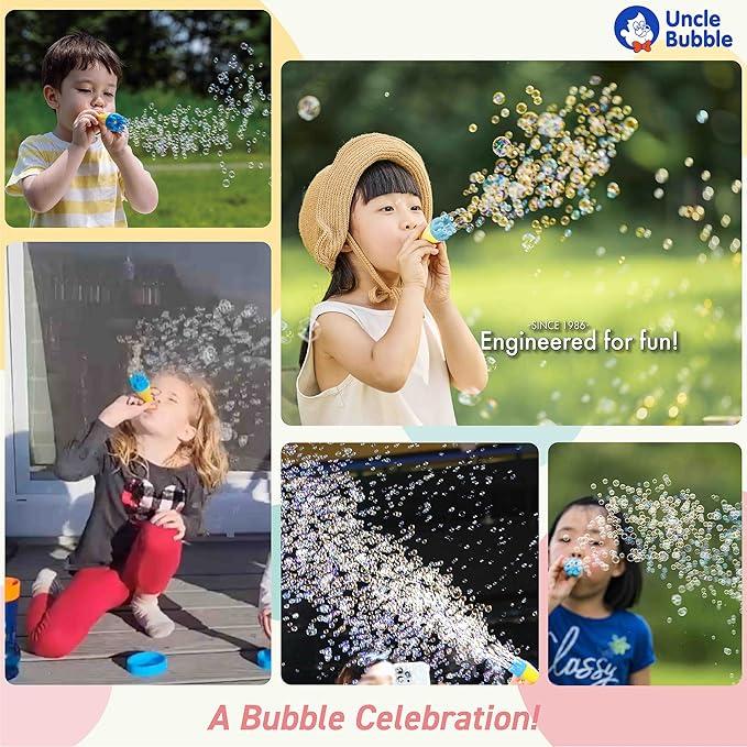 Uncle Bubble Blower for Kids and Toddlers, Set of 2 Mini Bubble Blower Makes Thousands of Bubbles Ease, Plastic Reduction Version