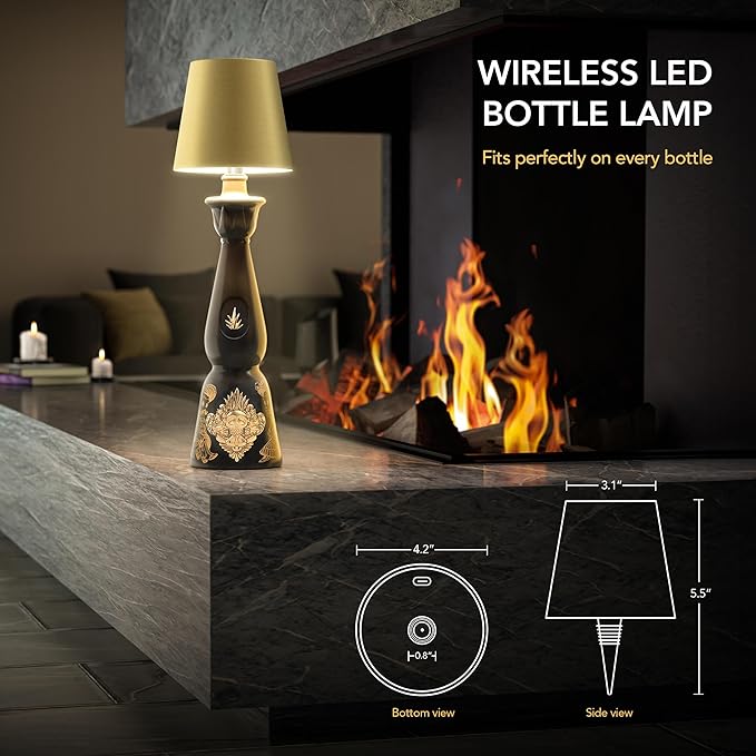 Wireless LED Lamp for Any Type of Bottle - Indoor & Outdoor - 100% Waterproof - Adjustable Brightness and Light Temperature 3000-6000K - Rechargeable (Pink)