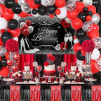 4 Pack 29x108 Inch Metallic Foil Fringe Tinsel Table Skirts for Rectangle Tables Streamer Backdrop for Wedding, Birthday, Parade Floats, Christmas, Halloween Party Decoration(Black Red)