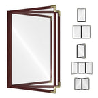 Goodsmart Restaurant Menu Covers - Burgundy, 25 Pack, 8.5" x 11", 3-Page/6-View, Side-Loading Vinyl Menu Holders, Clear Sleeves, Double-Stitched Edge, Leather-Style Café Covers with Gold Corners