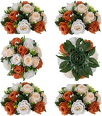 BLOSMON Terracotta Flowers for Wedding Centerpieces: 6 Pcs Fake Rose Kissing Balls Fall Table Decor - Artificial Silk Bouquet with Base Floral Arrangements Home Party Room DIY Decorations