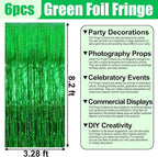 6 Pack Green Foil Fringe Curtain Backdrop, 3.28Ft x 8.2Ft Metallic Tinsel Foil Fringe Streamer Curtains for Photo Booth, Birthday, Wedding, New Year Party Decorations