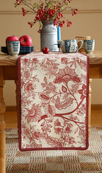 ISAENNE Designer Chinoiserie Elegant Linen Table Runner 87 Inches Long,Red Floral Pattern Decor Table Runners for Thanksgiving,Dining Room,Banquet,Kitchen Tables,Christmas,12"*87"-Ruyi A