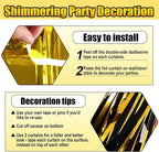 6 Pack Black Gold Foil Fringe Curtain Backdrop, 3.28Ft x 8.2Ft Metallic Tinsel Foil Fringe Streamer Curtains for Photo Booth, Birthday, Wedding, New Year Party Decorations