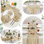 Cheesecloth Table Runner 10FT Long Boho Gauze Table Runner Rustic Sheer Runner for Wedding Bridal Baby Shower Birthday Party Table Decor Thanksgiving Christmas (Beige, 6 Pack)