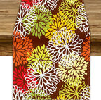 Brown Dahlia Floral Table Runner, Seasonal Autumn Thanksgiving Pattern Print for Home Kitchen Table Decor Dining Coffee Room Party Decor 13x120 Inch