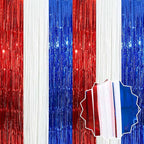 6 Pack White Blue Red Foil Fringe Curtains Backdrop, 3.28 x 8.2 Ft Metallic Streamers Tinsel Curtains Background for Photo Booth, Birthday, Weddings, Carnivals, Graduation, Themed Party Decorations