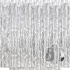 5 Pack Silver Foil Curtain Backdrop 3.2ft x 9.8ft Metallic Tinsel Foil Fringe Curtains Streamer Photo Booth Backdrop for Birthday Party Engagement Bachelorette Party Decorations (Silver)