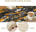 Cartoon Car Table Runner,Boy Kids Construction Yellow Tractor Excavator Tablecloth Burlap for Hotel Indoors Outdoor Dining Room Kitchen Home Decor,W13X L70 in
