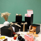 Jutom 100 Pcs Mini Favor Boxes Extra Small Candy Boxes Paper with Gold Ribbon for Christmas Thanksgiving Day Birthday Wedding Anniversary Supplies(3 x 3 x 3 Inch,Black)