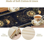 Sun Moon Table Runner, Seasonal Golden Sun Moon Holiday Kitchen Dining Table Runner for Kitchen Living Room Home Party Decor 13x120 Inch