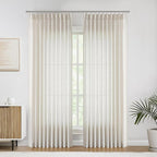 Vision Home Natural Pinch Pleated Semi Sheer Curtains Textured Linen Blended Light Filtering Window Curtains 108 inch for Living Room Bedroom Patio Pinch Pleat Drapes with Hooks 1 Panel 60" Wx108 L