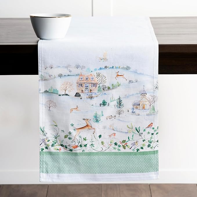 Maison d' Hermine Table Runner 100% Cotton Double Layer Table Runners 72 inches Long for Thanksgiving Christmas Decorations Home Kitchen Dining Party Wedding (Snowy World, 14.5" x 72")