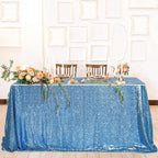 QueenDream Baby Blue Sequin Tablecloth 90x132 Inch Baby Shower Tablecloth Glitter Table Cloth for Wedding Party Decor