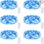 Lakumu 6 Pack Fairy Lights Battery Operated -7FT 20LED String Lights Silver Wire Firefly Starry Lights for DIY Christmas Decorations Mason Jar Wedding Party Centerpiece Table Decor, Blue