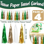 4P Sage-Green Beige-Mint Gold Foil Fringe Metallic Tassel Garland Banner, Tassels Banner Streamers for Parade Floats, Bachelorette, Wedding, Birthday, Christmas, Bridal/Baby Shower Party Decorations
