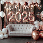 PartyWoo Rose Gold Curtains Backdrop Streamers 3pcs 8.2ft Rose Gold Foil Fringe Tinsel Backdrop Curtain for 21st Birthday Baby Shower Bridal Shower Wedding Engagement Groovy Pajama Party Decorations