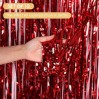 10 Pack Red Foil Curtain Backdrop 3.2ft x 9.8ft Metallic Tinsel Foil Fringe Curtains Streamer Photo Booth Backdrop for Birthday Party Engagement Bachelorette Party Decorations (Red)