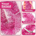 25 Feet Metallic Twist Tinsel Garland - Wall Hanging Backdrop for Holidays (Pink, 4in x 25ft)