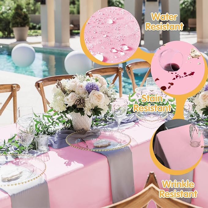 BRILLMAX 10 Pack Pink Tablecloths for 6 Foot Rectangle Tables 60 x 102 Inch - 6ft Rectangular Bulk Linen Polyester Fabric Washable Cloth Cover for Wedding Reception Banquet Birthday Party