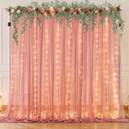 10ft x 7ft Dusty Rose Chiffon Backdrop Curtain with Lights String for Parites Wedding Wrinkle Free Curtain Photo Backdrops Drapes for Baby Shower Birthday Party Home Decorations