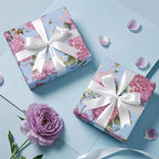 WRAPAHOLIC Kraft Floral Wrapping Paper Roll - Mini Roll - 17 Inch x 16.5 Feet - Vintage Flower Wrapping Paper Perfect for Wedding, Birthday, Bridal Shower, Tea Party