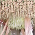 12 Pack Light Pink Wisteria Hanging Flowers Garland, 3.77 Feet Artificial Flower Vines, Fake Wisteria, Artificial Vines Hanging Garland for Backdrop Outdoor Yard Garden Decor