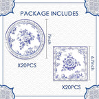 40pcs Blue and White Flower Party Decorations Disposable Blue Floral Plates and Napkins Flower Tableware Set for Bridal Shower Decoration Wedding Tea Party,Suitable for 20 Guests.