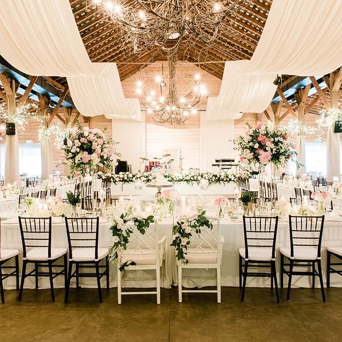 MODFUNS Champagne Ceiling Drapes for Parties 2 Panels 5FTx20FT Sheer Fabric for Draping Chiffon Curtain Ceiling Backdrop Wedding Arch Drapes Fabric Tulle Wedding Curtains Banquet Hall Tent Drapery