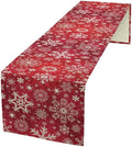 Snowflakes Christmas Table Runner, Winter Holiday Red Table Cloth Kitchen Dining Table Decoration for Home Party Decor 13x60 Inch