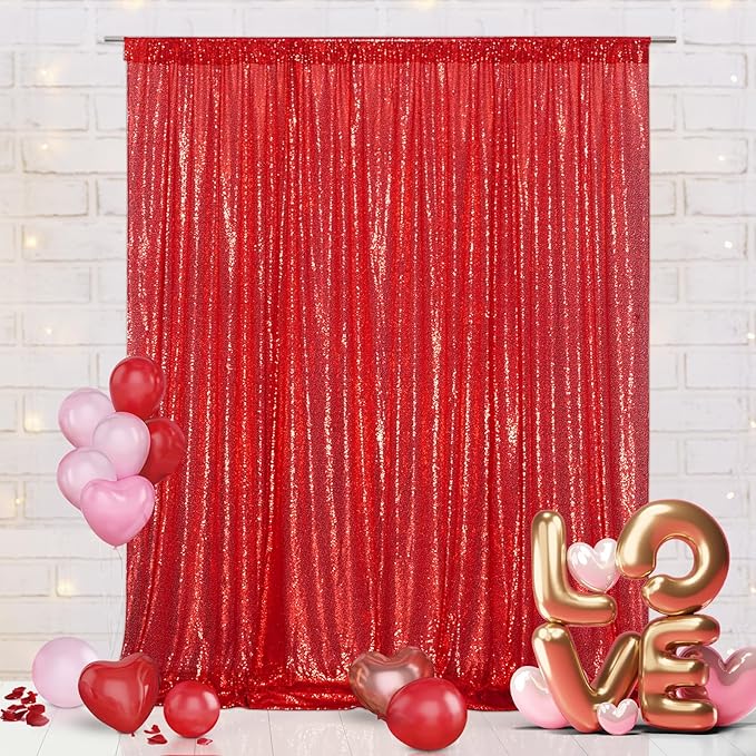 Eternal Beauty Red Sequin Backdrop, 6x6 Ft Glitter Background Curtains for Christmas Shimmer Photography Party Wedding Birthday Back Drop Decor