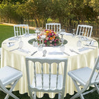 Ruisita 120 Inches Round Satin Tablecloths Ivory Overlay Round Satin Table Cover Bright Silk Smooth Fabric Tablecloth for Wedding Banquet Tables Decoration