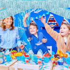 6 Pack 10 Feet Foil Fringe Garland Metallic Tinsel Streamers Banner Wall Hanging Curtain Backdrop Banner for Parade Floats, Thanksgiving, Christmas, Birthday, Halloween Party Decorations(Light Blue)