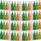 4P Sage-Green Pink-Gold Foil Fringe Metallic Tassel Garland, Tassels Banner Streamers for Parade Floats, Bachelorette, Wedding, Birthday, Halloween, Christmas, Bridal/Baby Shower Party Decorations