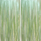 2 Pack Sage Green Foil Fringe Backdrop Curtains, Tinsel Streamers Party Decorations, Fringe Backdrop, Door Shimmer for Baby Shower or Birthday Party