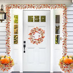 2 Pack Artificial Fall Flowers Garland, 6 FT Fall Decorations UV Resistant Fake Mums Floral Vines Faux Hanging Flower Ivy Garland for Home Party Table Wall Mantel Decor (Orange + Dark Red)