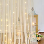Champagne Tulle Backdrop Curtain with Lights String for Parites Wedding 10x8ft Champagne Sheer Backdrop Curtains for Bridal Shower Baby Shower Birthday Party Photo Booth Background Decorations