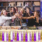 4P Purple-Gold Foil Fringe Metallic Tassel Garland, Tassels Banner Streamers for Parade Floats, Bachelorette, Wedding, Birthday, Halloween, Christmas, Bridal/Baby Shower Party Decorations