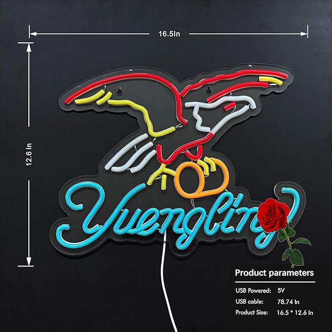 Eagle Neon Sign for Wall Decor,Yuenglin Beer Dimmable Light Up Bar Signs for Man Cave Room Decor Bar Shop Pub Bistro Party Hotel Game Room Decor Gifts, USB Powered
