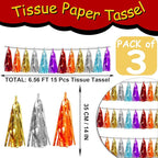 3P Lake Blue Orange-Red-Gold-Silver-Purple Metallic Fringe Tassel Banner Garland Foil Tinsel Streamer Wall Hanging Curtain Backdrop Banner for Parade Floats,Graduation Wedding Party Decorations