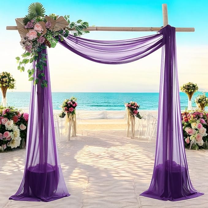 MDS Halloween Chiffon Draping Fabric - 2 Panel, 30" Wide x 20ft Long - Sheer Spooky Arbor & Canopy Drapery for Haunted House Backdrops, Party Ceilings, DIY Costumes & Themed Events - Cadbury Purple