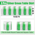 3 Pack 29 x108 Inch Silver Green Foil Fringe Table Skirts Metallic Banner for Tinsel Streamer Garland Backdrop for Parade Floats Wedding Thanksgiving Birthday Christmas New Year Party Decoration
